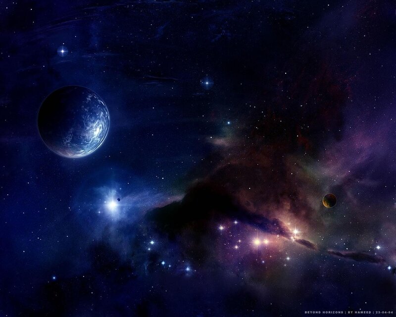 Planets in Space — Blue, Cosmic, Night, Digital Art, Stars, Nebula, Planet, Purple