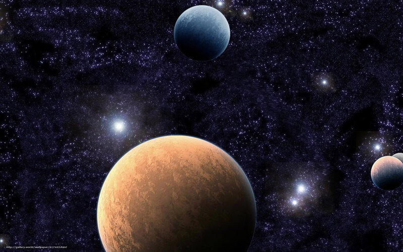 Planets in Space — Blue, Cosmic, Night, Digital Art, Stars, Planet