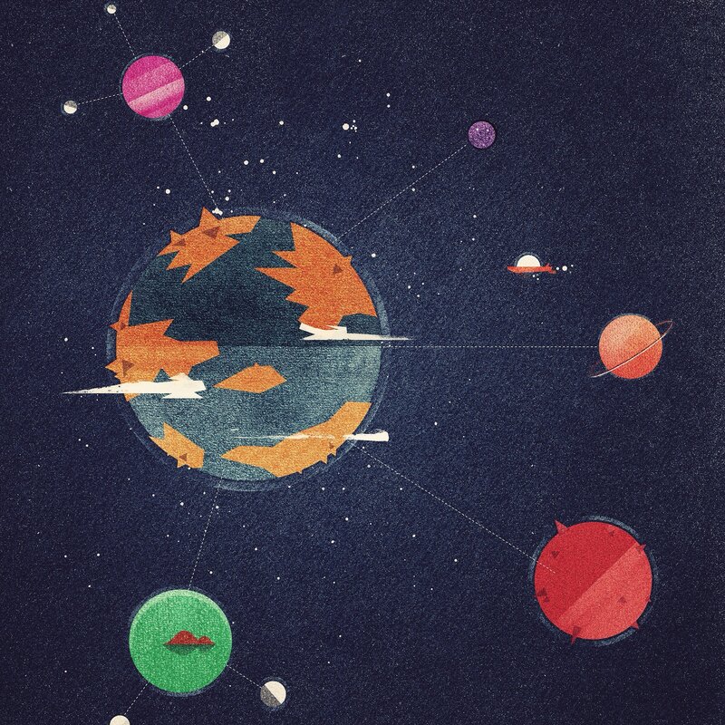 Planets in Space — Blue, Cosmic, Night, Illustration