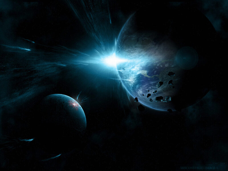Planets in Space — Blue, Dramatic, Digital Art, Asteroids, Explosion