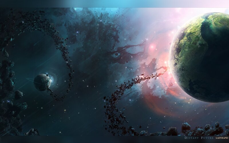 Planets in Space — Blue, Dramatic, Digital Art, Asteroids, Nebula, Stars