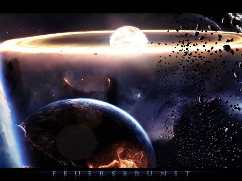 Planets in Space — Blue, Dramatic, Digital Art, Asteroids, Stars