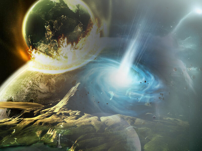 Planets in Space — Blue, Dramatic, Digital Art, Explosion, Galaxy