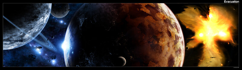 Planets in Space — Blue, Dramatic, Digital Art, Explosion