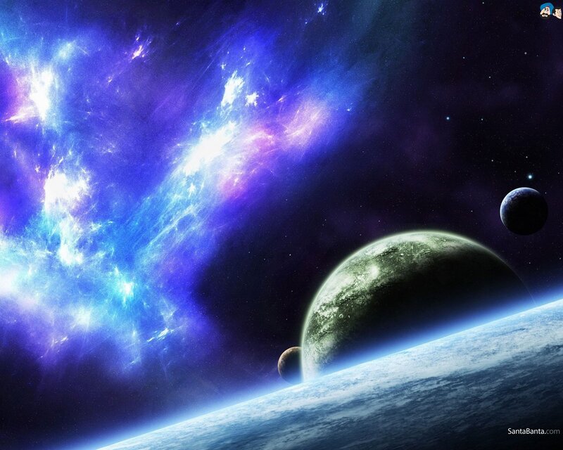 Planets in Space — Blue, Dramatic, Digital Art, Nebula, Stars, Planet, Purple