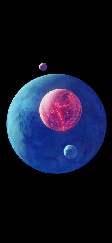 Planets in Space — Blue, Dramatic, Digital Art, Planet, Moon