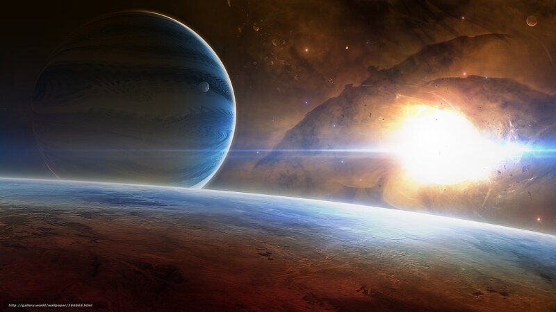 Planets in Space — Blue, Dramatic, Digital Art, Planet, Star