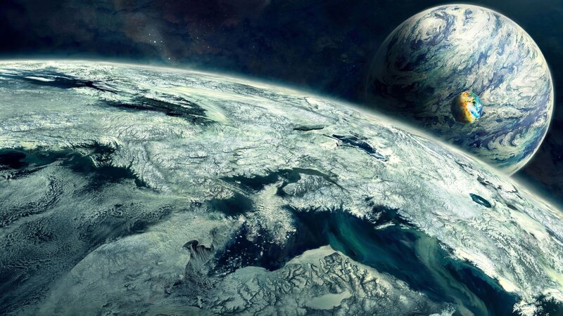 Planets in Space — Blue, Dramatic, Digital Art, Planet