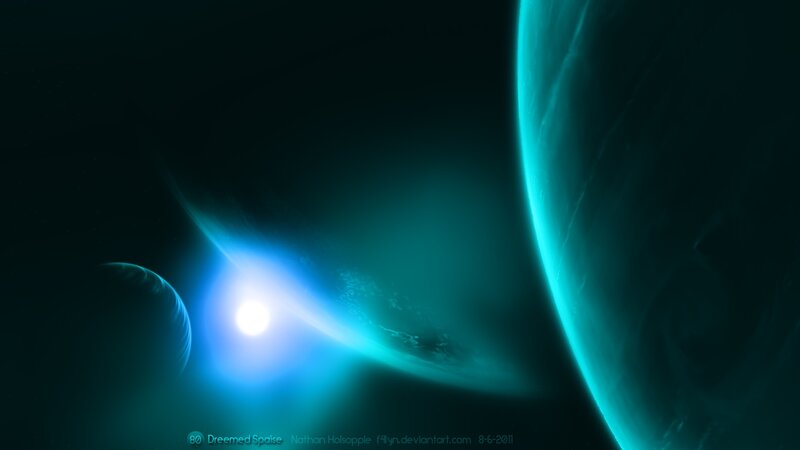 Planets in Space — Blue, Dramatic, Digital Art, Star, Planet