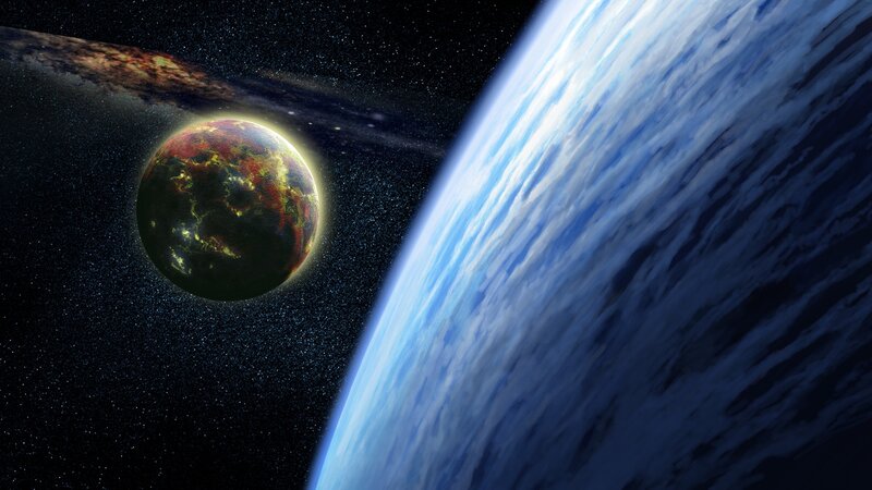 Planets in Space — Blue, Dramatic, Digital Art, Stars, Asteroid