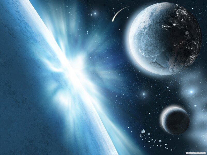 Planets in Space — Blue, Dramatic, Digital Art, Stars, Asteroids