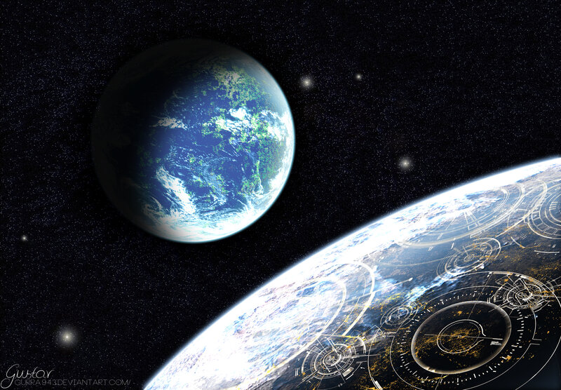 Planets in Space — Blue, Dramatic, Digital Art, Stars, Earth