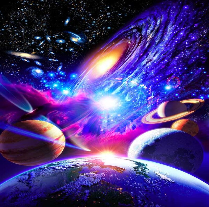 Planets in Space — Blue, Dramatic, Digital Art, Stars, Galaxy, Nebula, Earth