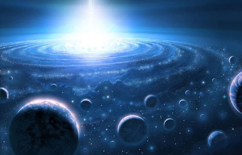 Planets in Space — Blue, Dramatic, Digital Art, Stars, Galaxy, Nebula