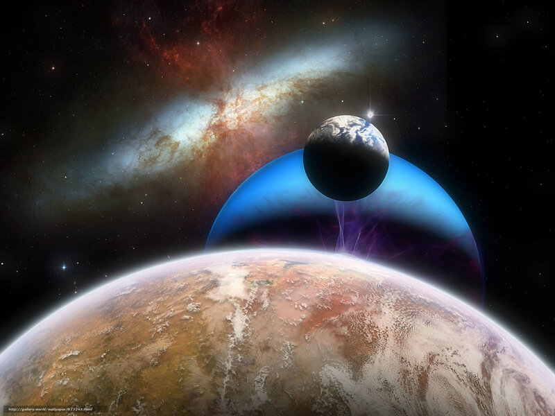 Planets in Space — Blue, Dramatic, Digital Art, Stars, Galaxy, Planet