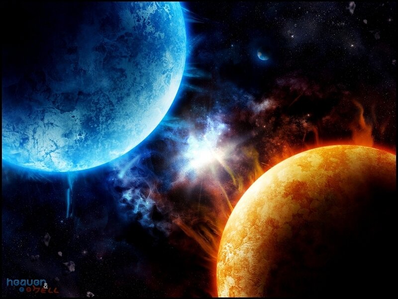 Planets in Space — Blue, Dramatic, Digital Art, Stars, Nebula, Asteroids
