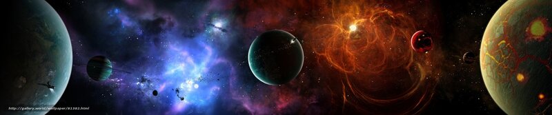 Planets in Space — Blue, Dramatic, Digital Art, Stars, Nebula, Spacecraft