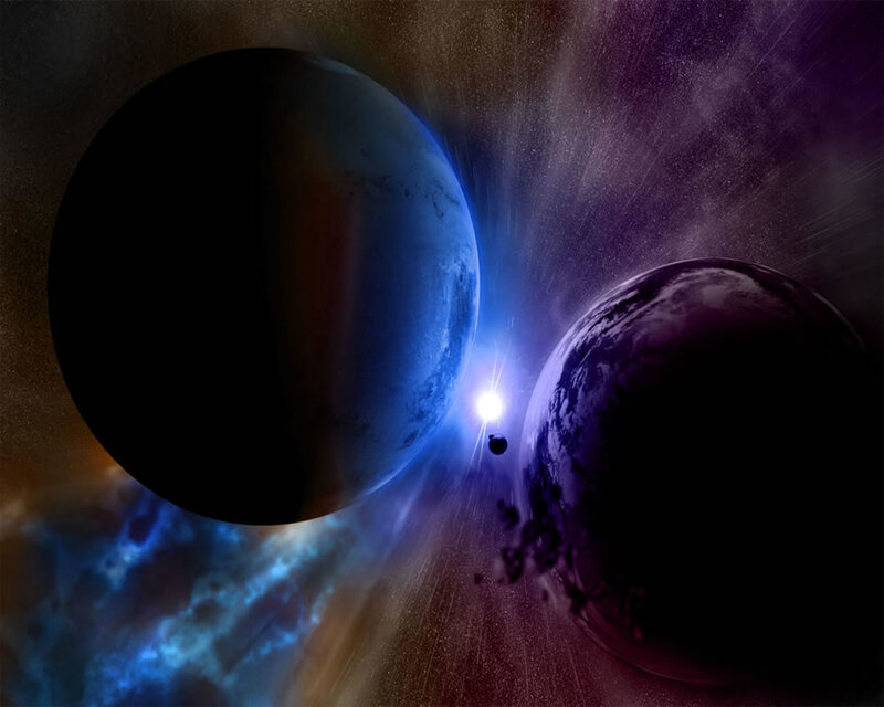 Planets in Space — Blue, Dramatic, Digital Art, Stars, Nebula