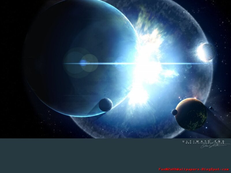 Planets in Space — Blue, Dramatic, Digital Art, Stars, Planet, Moon