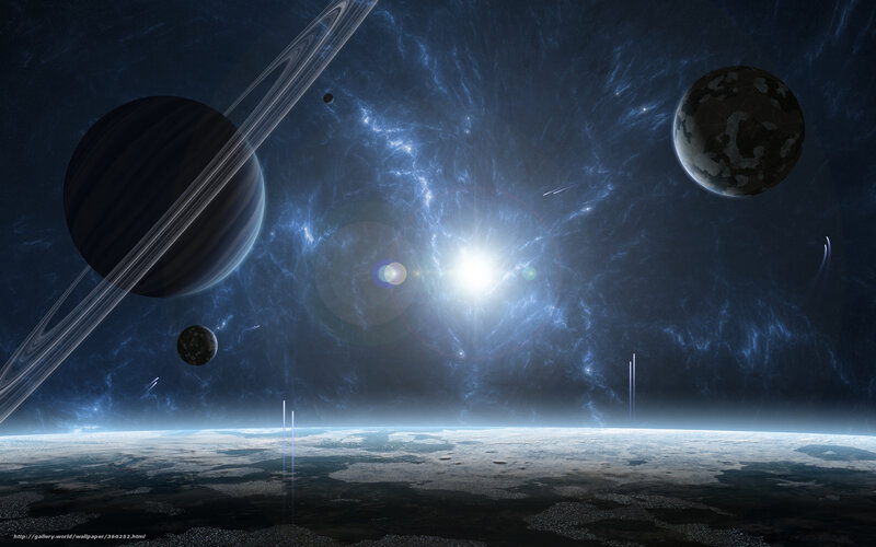 Planets in Space — Blue, Dramatic, Digital Art, Stars, Planet, Ringed Planet