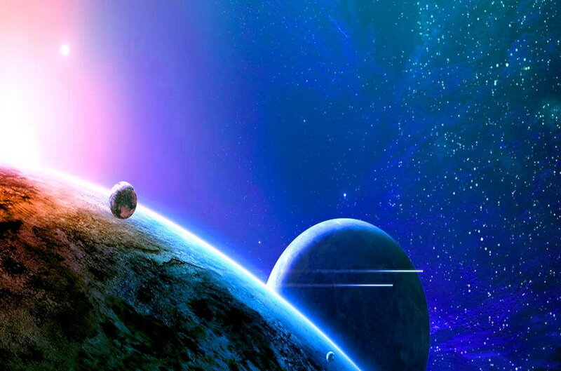 Planets in Space — Blue, Dramatic, Digital Art, Stars, Planet
