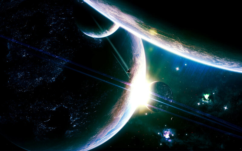 Planets in Space — Blue, Dramatic, Digital Art, Stars, Spacecraft