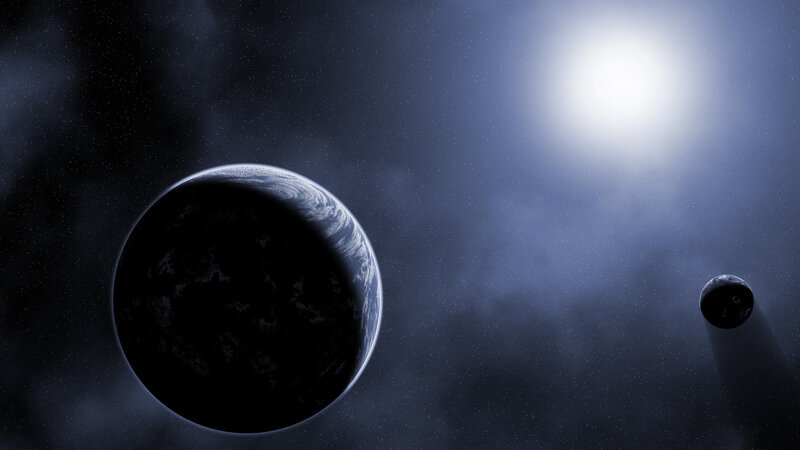 Planets in Space — Blue, Dramatic, Digital Art, Stars, Sun, Moon