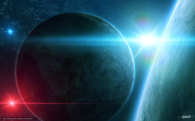 Planets in Space — Blue, Dramatic, Digital Art, Stars, Sun, Planet