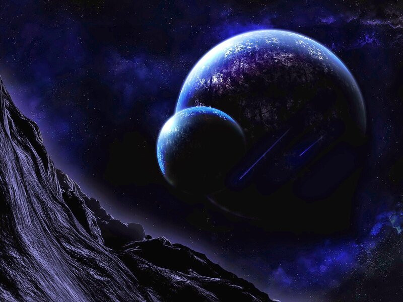 Planets in Space — Blue, Dramatic, Digital Art, Stars