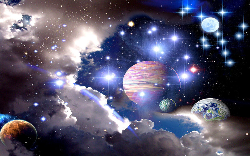 Planets in Space — Blue, Dramatic, Digital Art