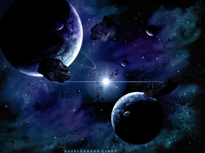 Planets in Space — Blue, Dramatic, Night, Digital Art, Asteroids, Stars