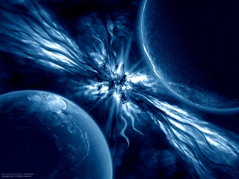 Planets in Space — Blue, Dramatic, Night, Digital Art, Energy Burst