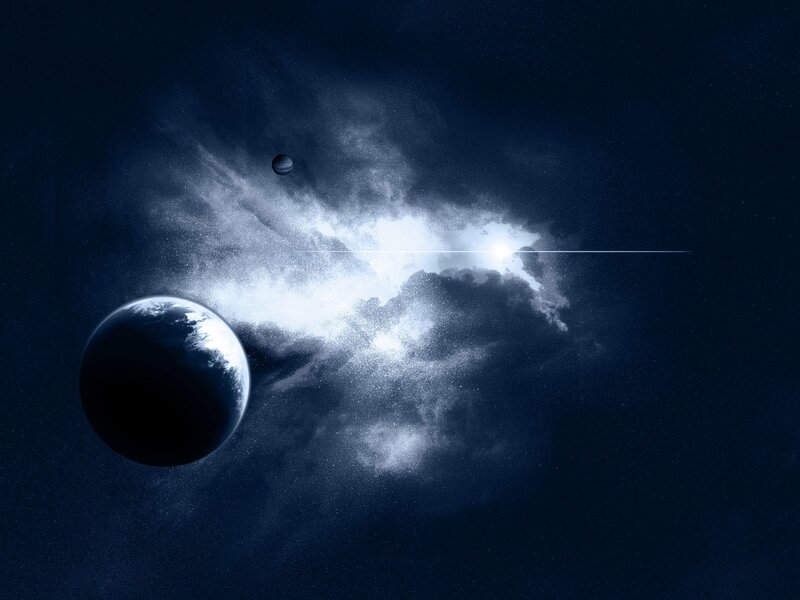 Planets in Space — Blue, Dramatic, Night, Digital Art, Planet
