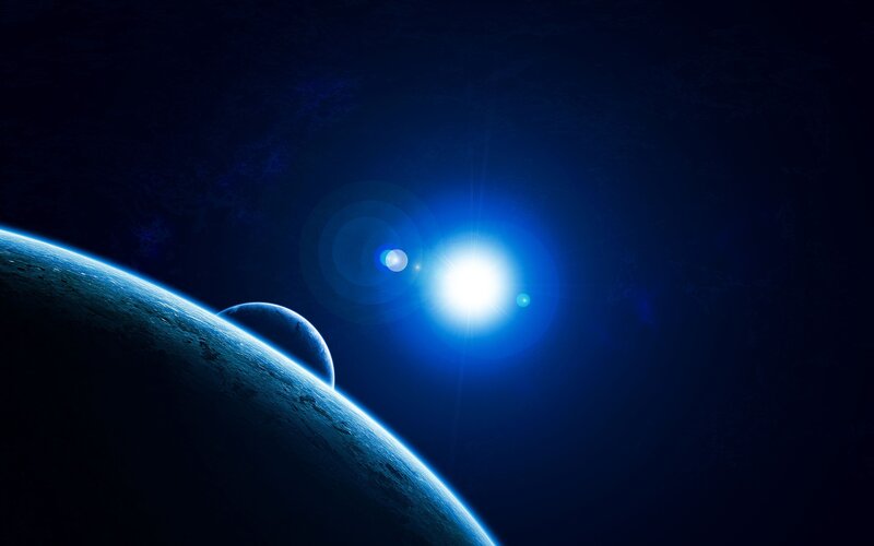 Planets in Space — Blue, Dramatic, Night, Digital Art, Star