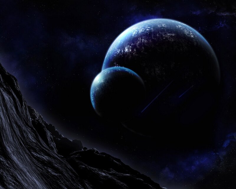 Planets in Space — Blue, Dramatic, Night, Digital Art, Stars, Asteroid