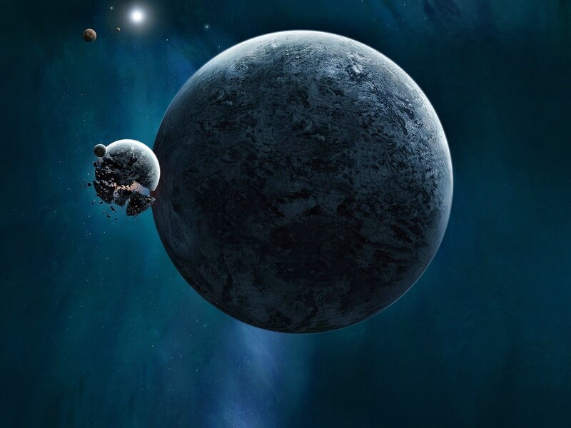 Planets in Space — Blue, Dramatic, Night, Digital Art, Stars, Asteroids, Planet