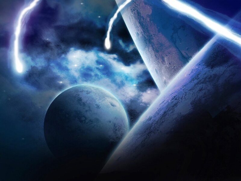 Planets in Space — Blue, Dramatic, Night, Digital Art, Stars, Comet, Nebula