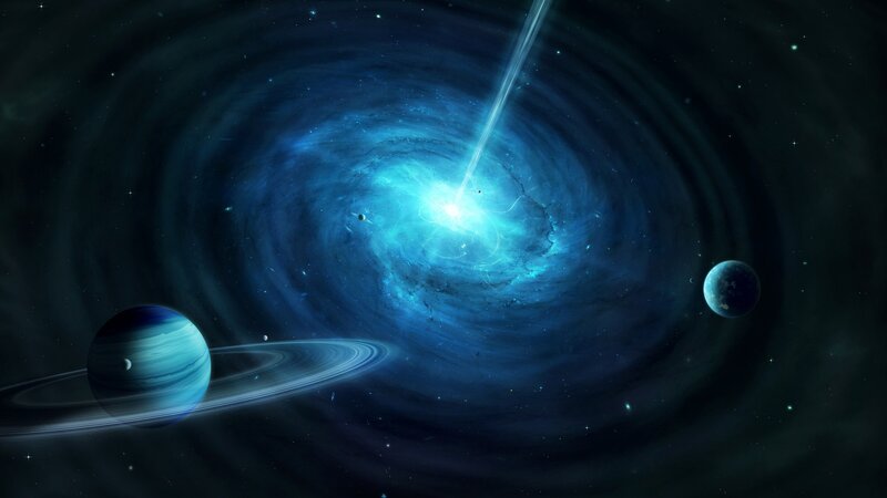 Planets in Space — Blue, Dramatic, Night, Digital Art, Stars, Galaxy