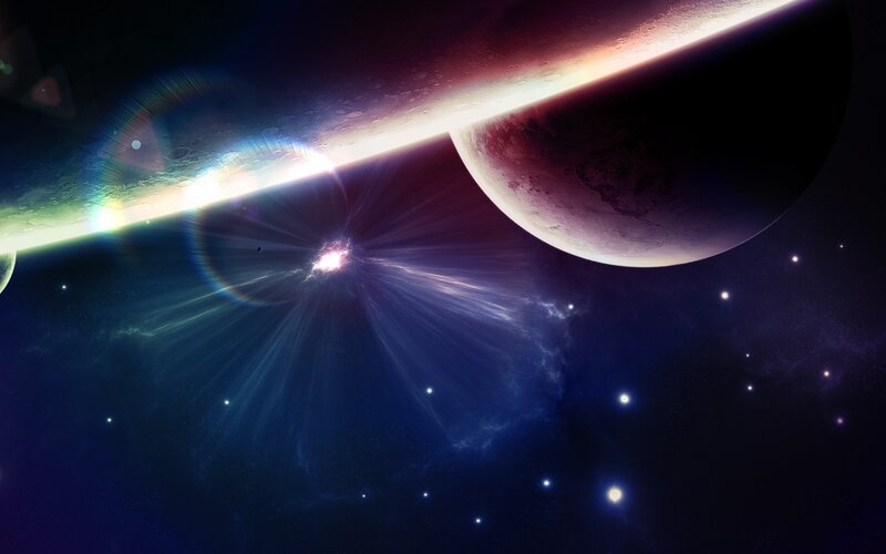 Planets in Space — Blue, Dramatic, Night, Digital Art, Stars, Nebula, Planet, Purple