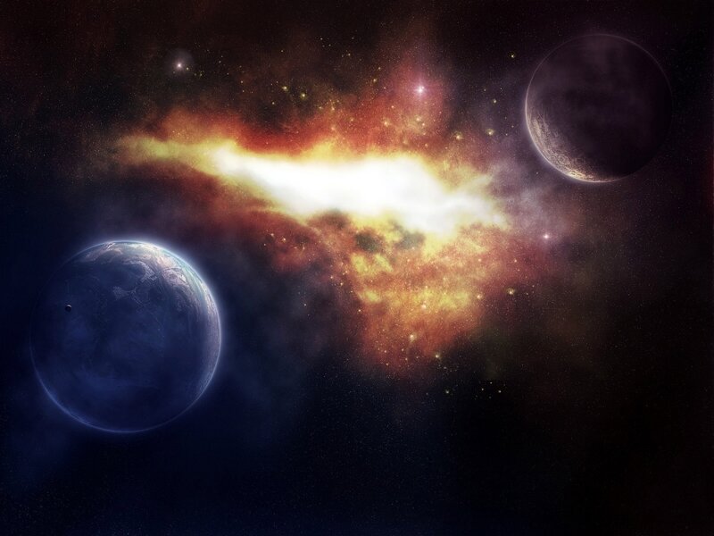 Planets in Space — Blue, Dramatic, Night, Digital Art, Stars, Nebula, Planet