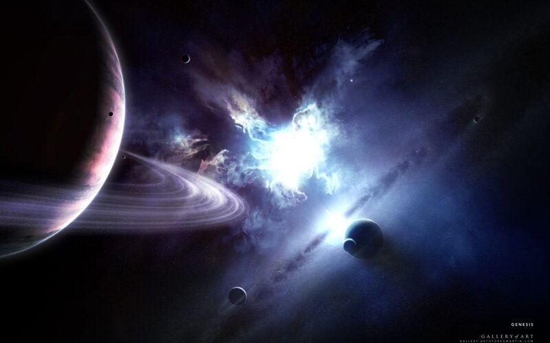 Planets in Space — Blue, Dramatic, Night, Digital Art, Stars, Nebula, Rings