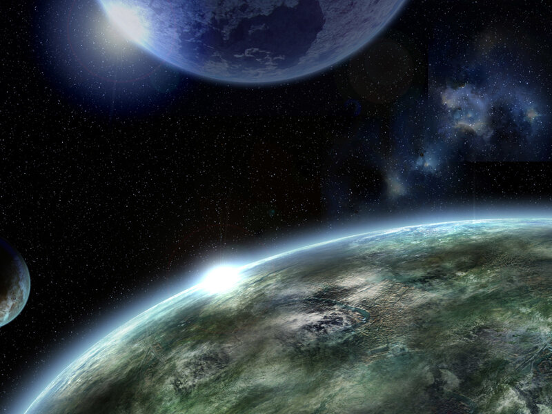 Planets in Space — Blue, Dramatic, Night, Digital Art, Stars, Nebula, Sunlight