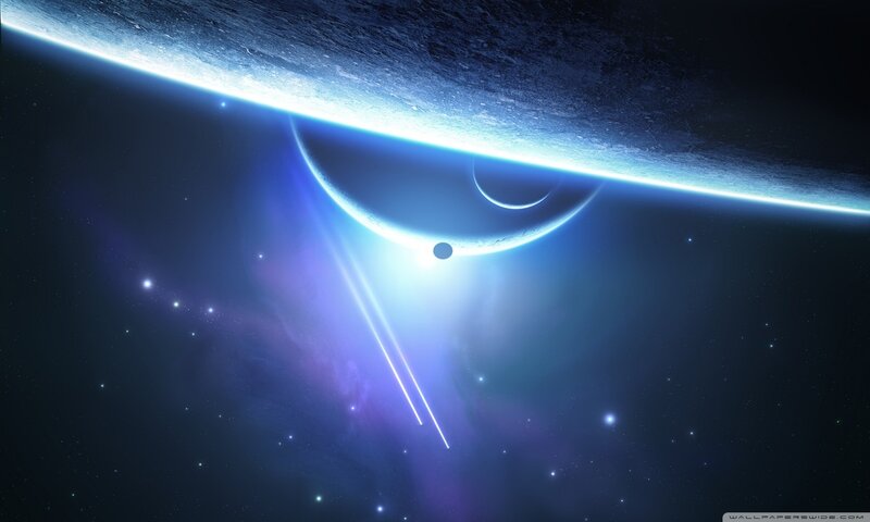 Planets in Space — Blue, Dramatic, Night, Digital Art, Stars, Nebula