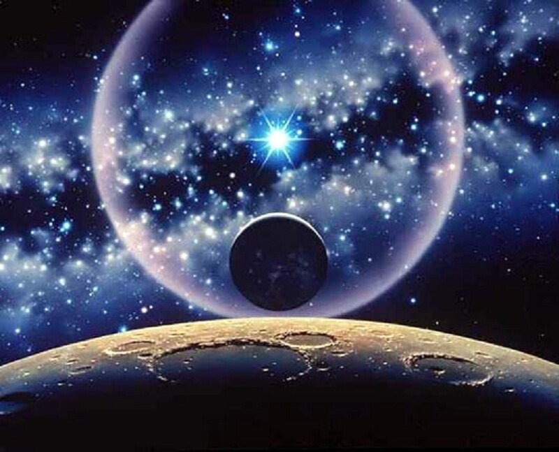 Planets in Space — Blue, Dramatic, Night, Digital Art, Stars, Planet