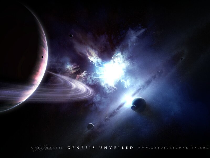 Planets in Space — Blue, Dramatic, Night, Digital Art