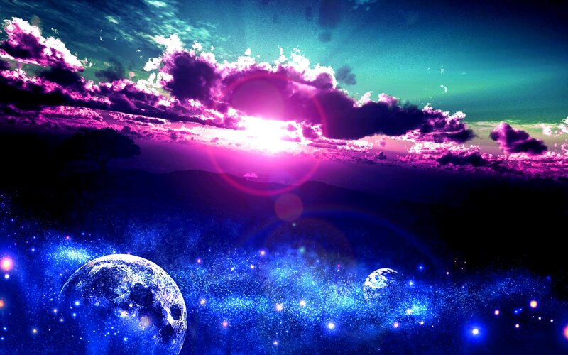 Planets in Space — Blue, Dramatic, Sunset