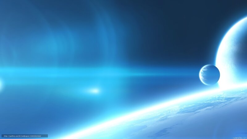 Planets in Space — Blue, Serene, Digital Art, Planet, Moon, Star