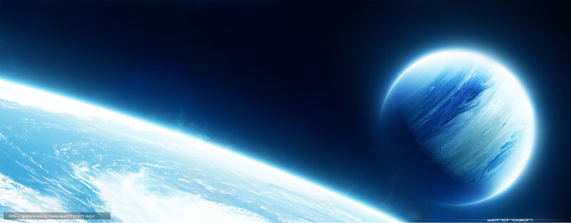 Planets in Space — Blue, Serene, Digital Art, Planet, Stars