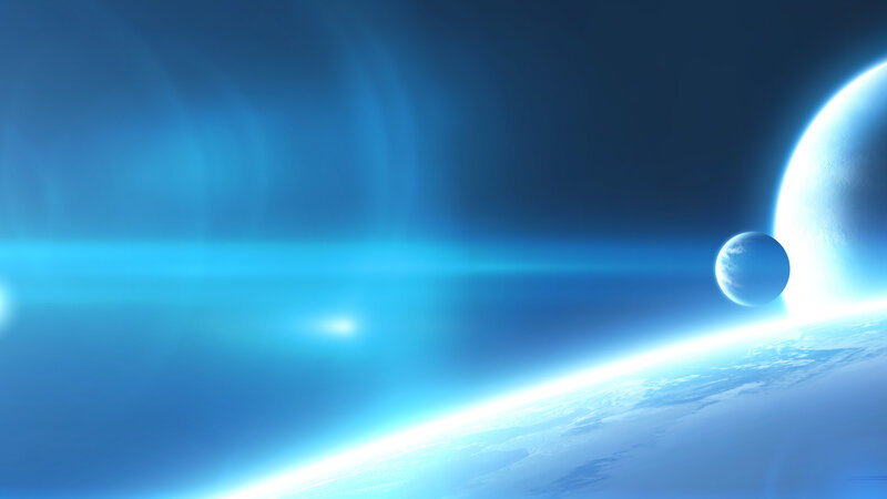 Planets in Space — Blue, Serene, Digital Art, Planet
