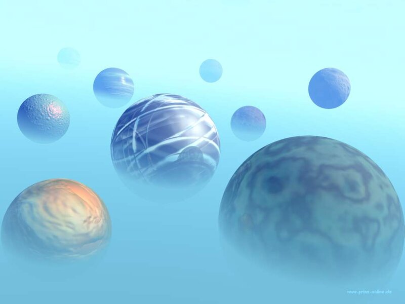 Planets in Space — Blue, Serene, Digital Art, Spheres